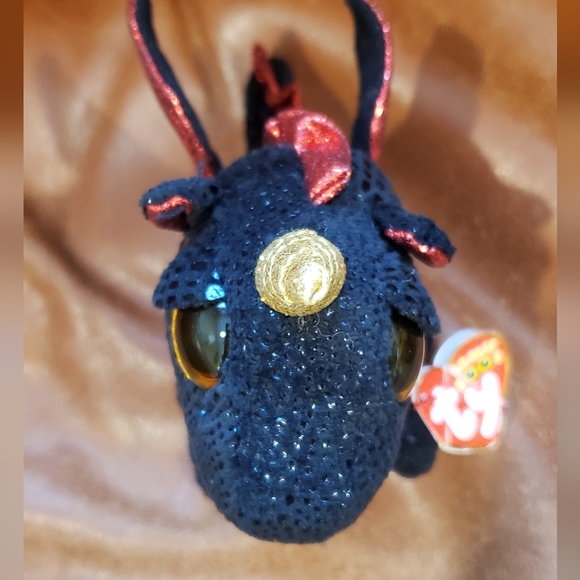 8 inch TY Grindal Dragon Black Gold Red Stuffed Animal Plush Toy - Picture 5 of 11